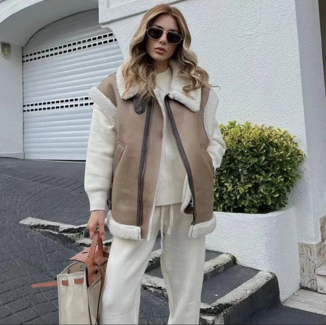 Krohn-e | Klassische Lederweste mit Plüschfutter Polyester/leder Vintage, Warm