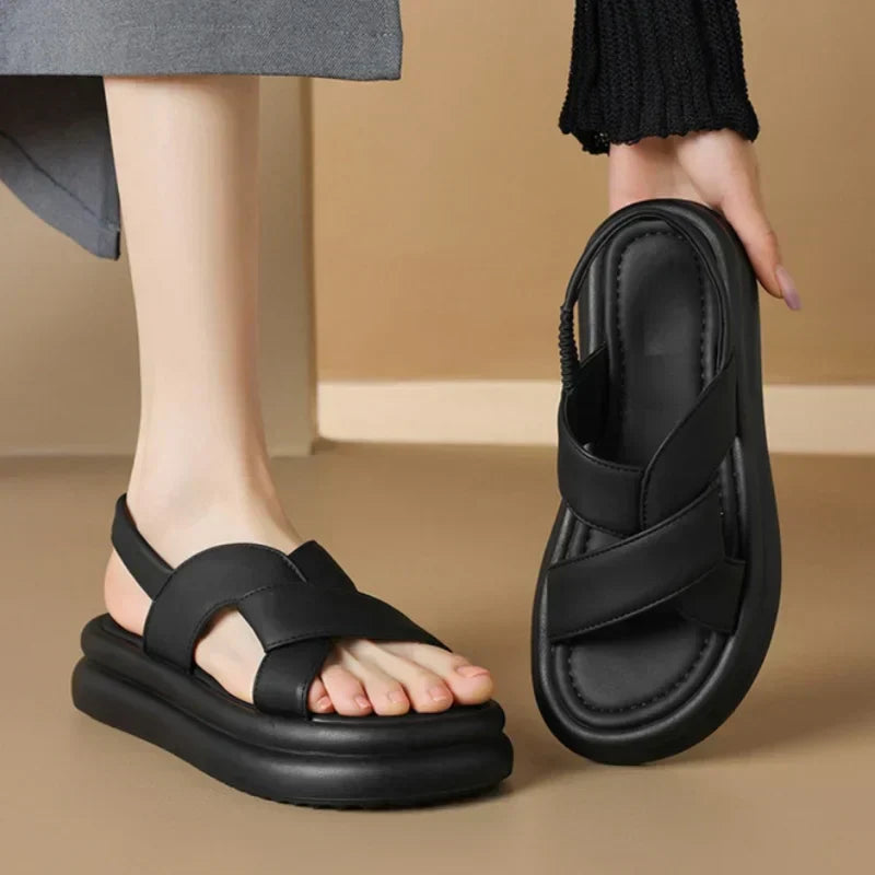 KROHN-E Damen Wedge-Sandalen Fußbogenstütze Komfort