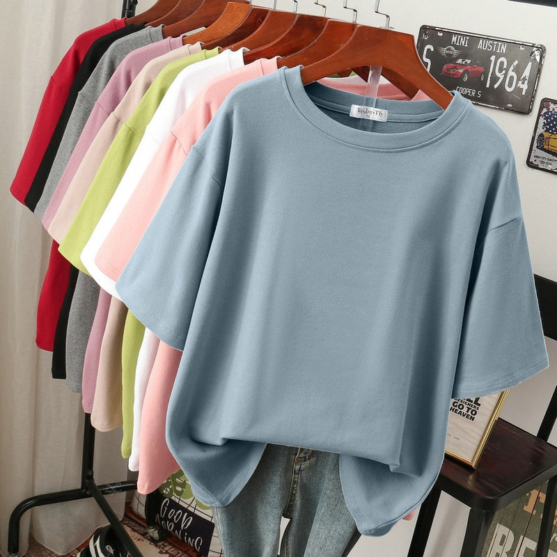 Krohn-e | Oversized Baumwoll-Basic-T-Shirt für Damen