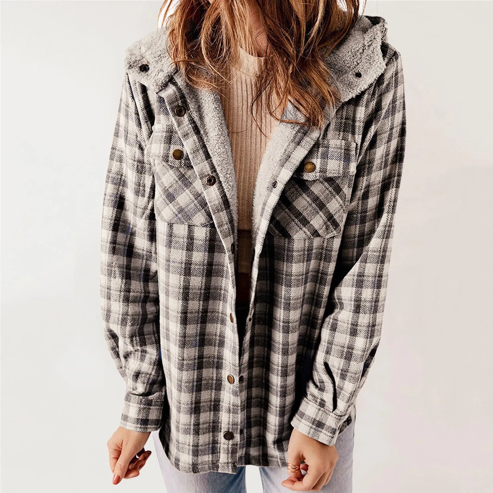 Krohn-e | Sherpa - Hemd Beige - Damen Gemütliche Flanelljacke