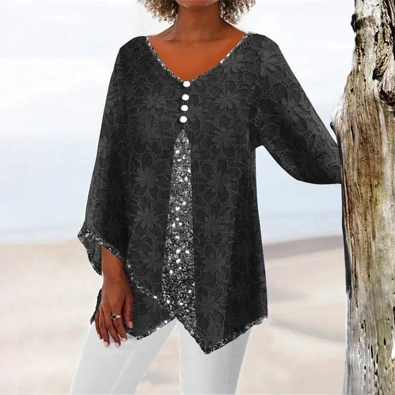 Krohn-e | Eleganter Weinlese Cardigan mit Übergroßem Blumenmuster