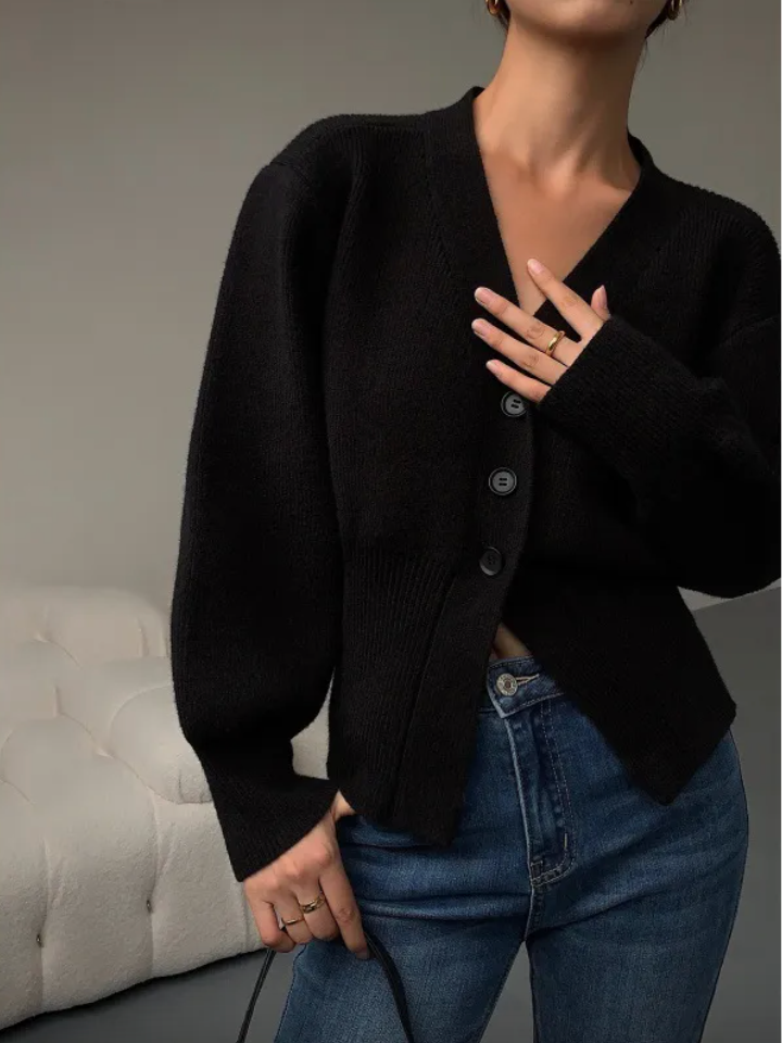Damen Cardigan im Old-Money-Stil mit V-Ausschnitt