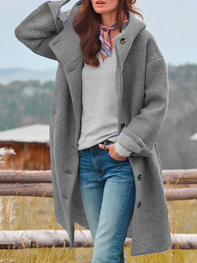 Krohn-e | Übergrobe Bouclé-Jacke mit Knopfverschluss