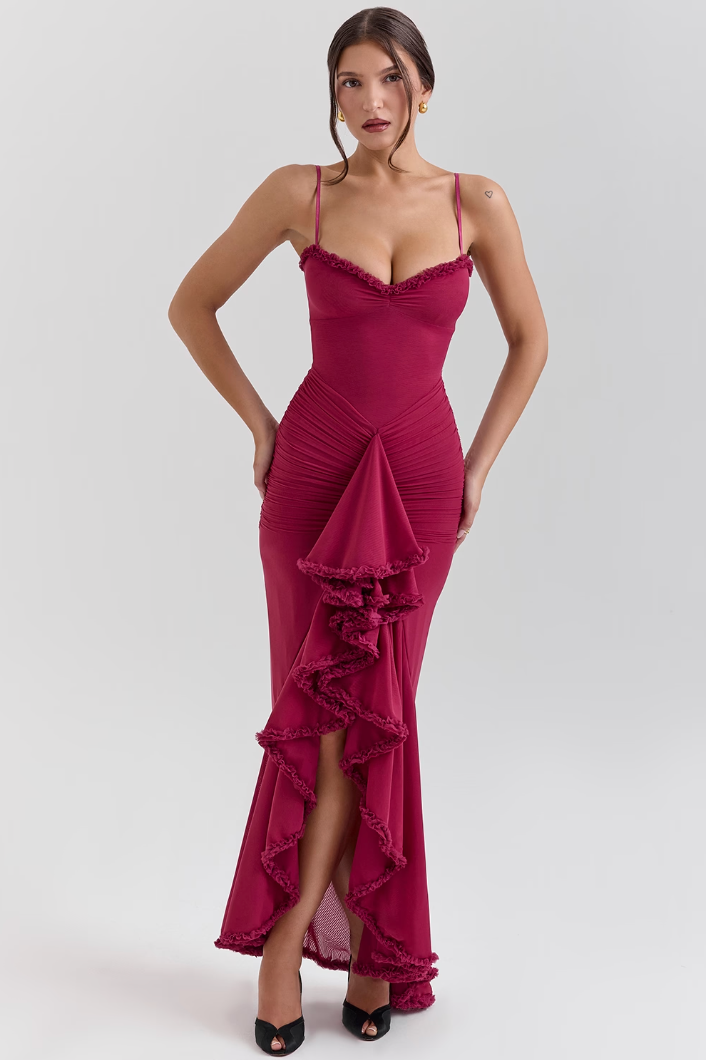 KROHN-E Damen Spitzenkleid Raffung Elegant Cocktailkleid