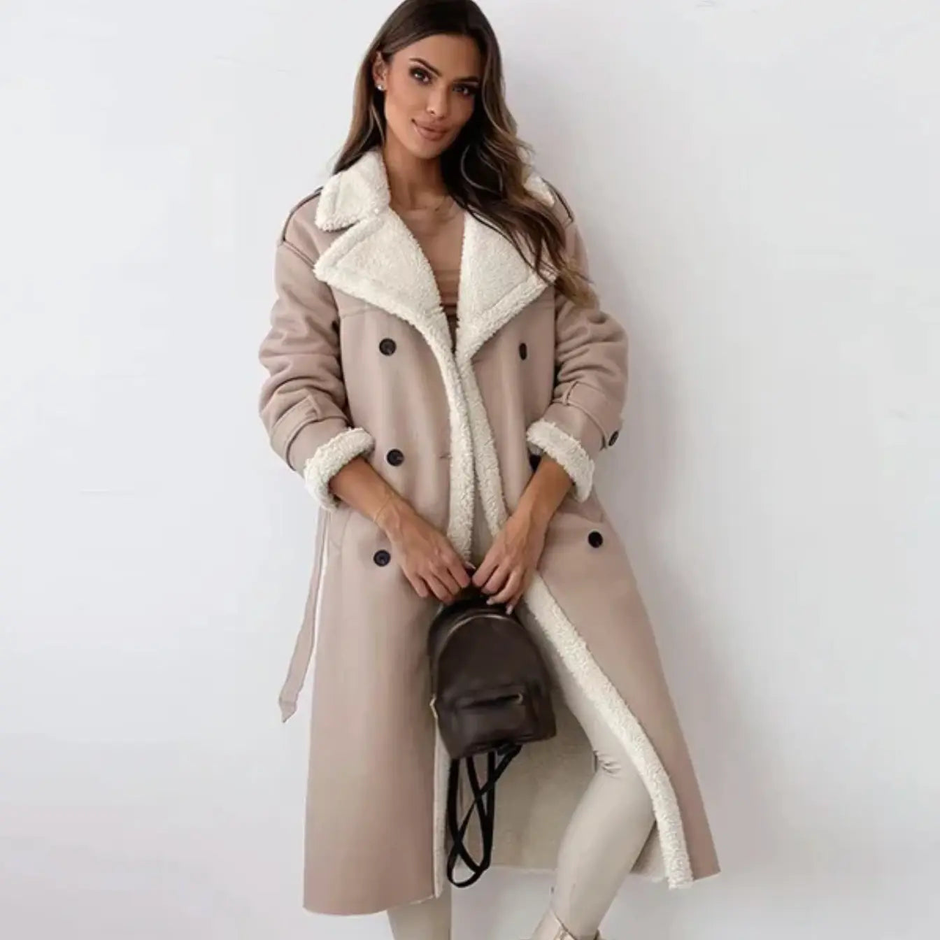 Krohn-e | Lange Klassische Jacke mit Fleece Fütterung und Teddykragen