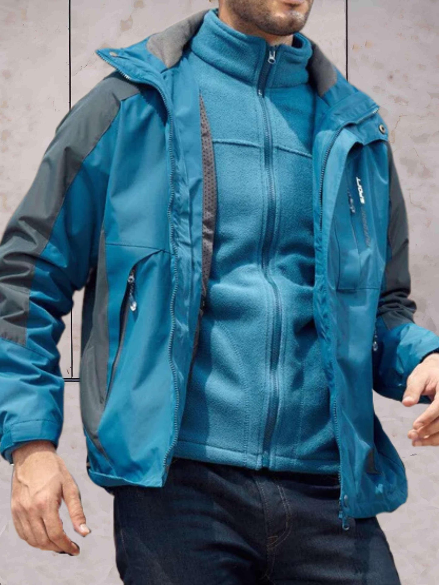 Scotts wasserdichte und winddichte Wanderjacke mit Kapuze, Taschen, doppeltem Reißverschluss und Knöpfen