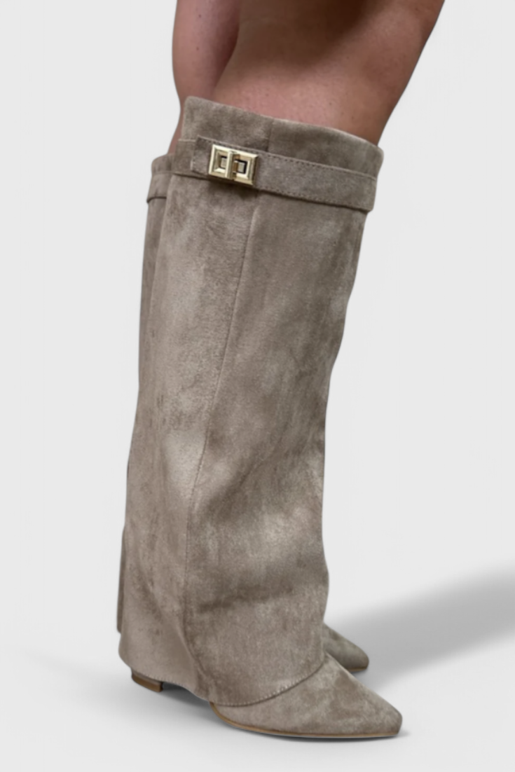 KROHN-E Damen Elegante Alltagsstiefel Schwarz Glattleder Schlank