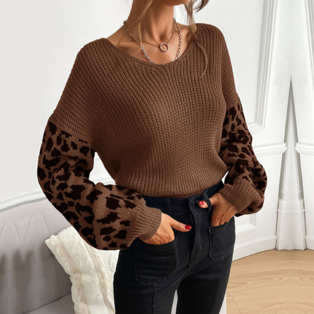 Krohn-e | Leopardenmuster Pullover Waffelstrick Textur Statement Stil