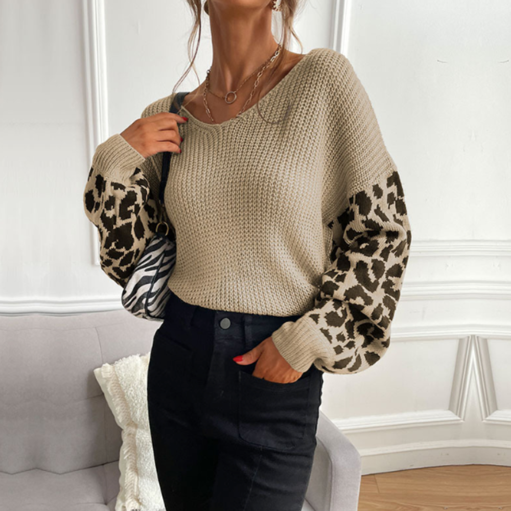 Krohn-e | Leopardenmuster Pullover Waffelstrick Textur Statement Stil