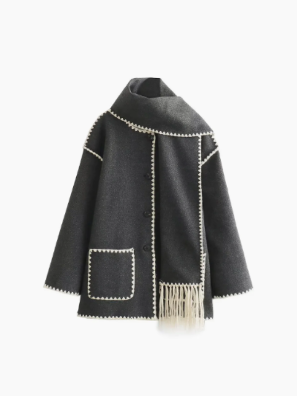 Krohn-e | Warmer Mantel mit Quasten-Schal