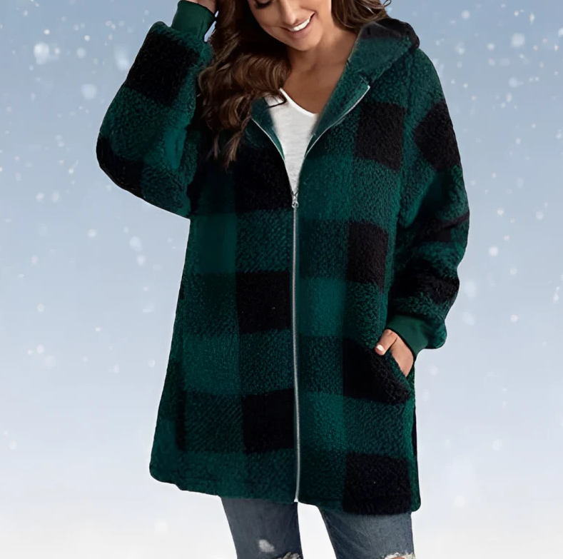 Frauen Kapuzenpullover aus Karo-Fleece von Fudus