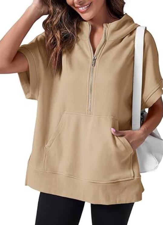 Lässiger Damen-Kapuzenpullover mit kurzen Ärmeln von Fudus