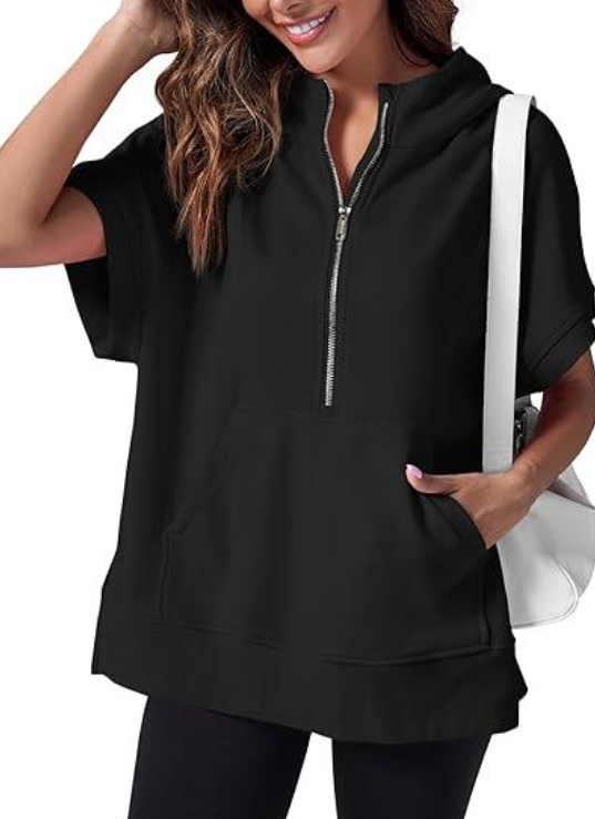 Lässiger Damen-Kapuzenpullover mit kurzen Ärmeln von Fudus