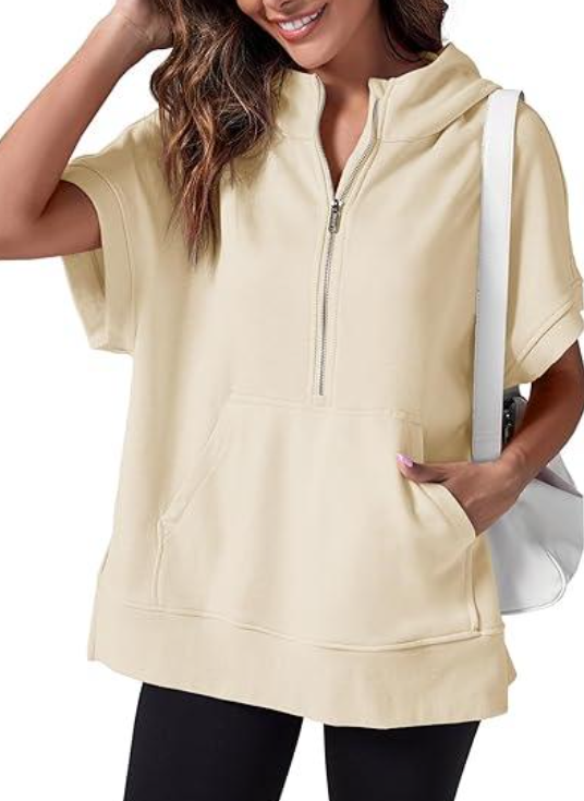 Lässiger Damen-Kapuzenpullover mit kurzen Ärmeln von Fudus