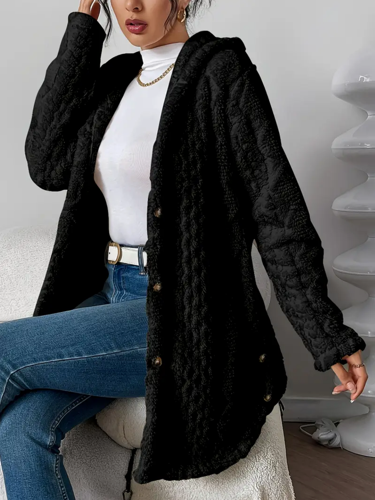 Krohn-e | Übergröße Damen Teddy Weste mit Kapuze