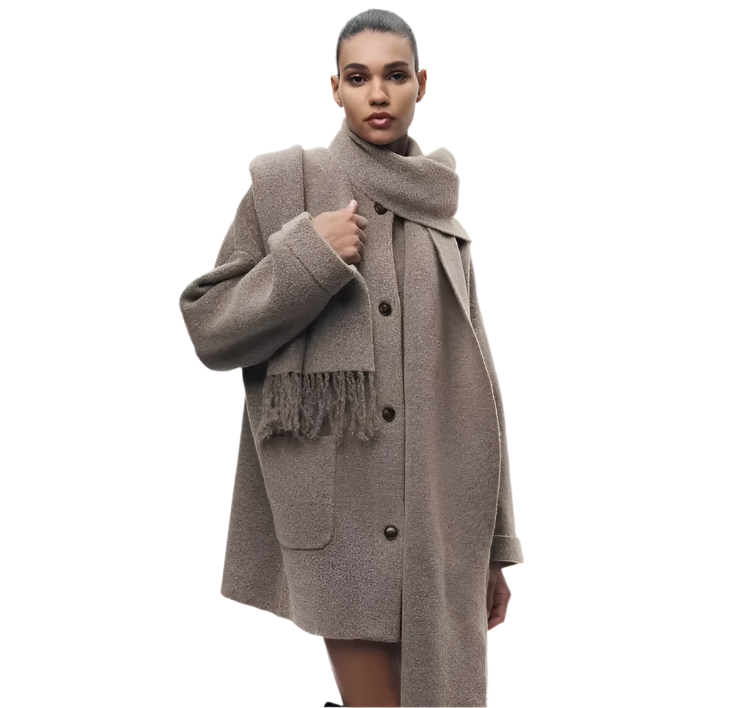 Krohn-e | Bequeme Damen-Cardigan mit Eingebautem Schal