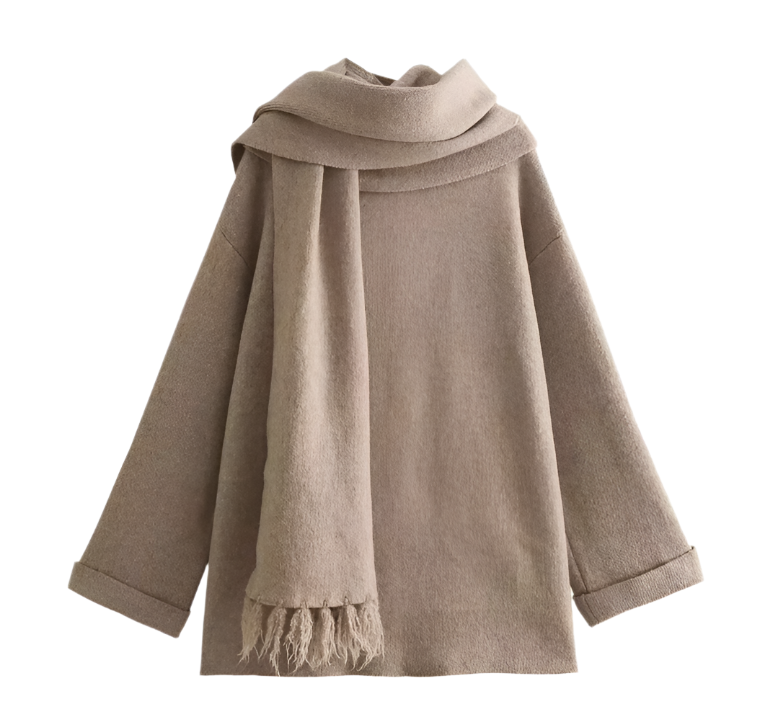 Krohn-e | Bequeme Damen-Cardigan mit Eingebautem Schal
