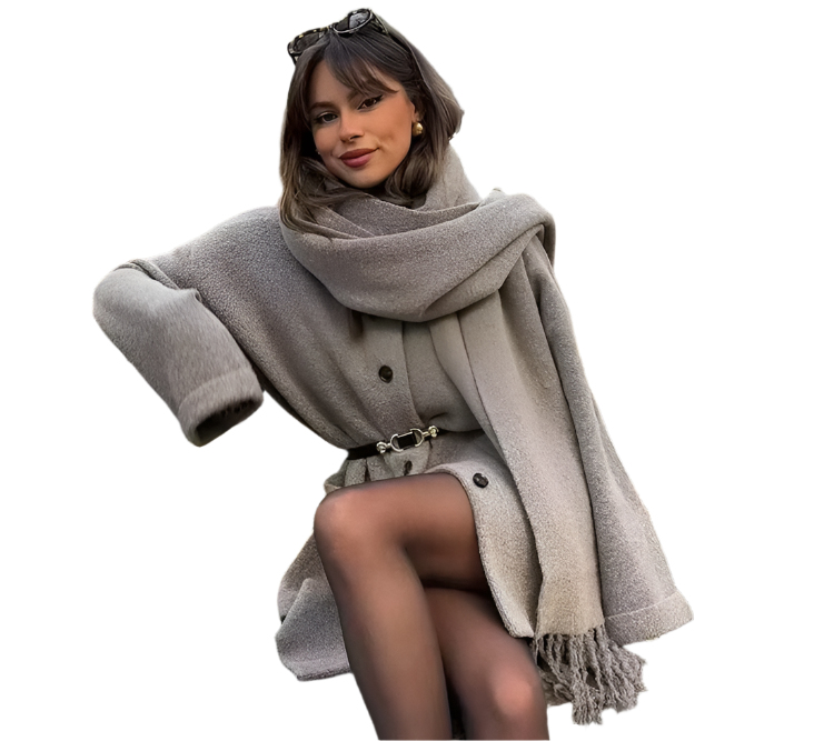 Krohn-e | Bequeme Damen-Cardigan mit Eingebautem Schal