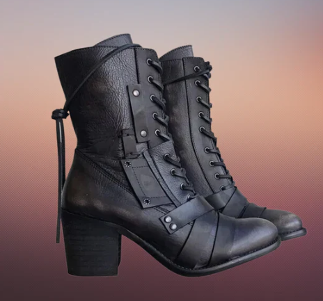 Krohn-e | Wilde Retro-Motorradstiefel mit Dicker Sohle