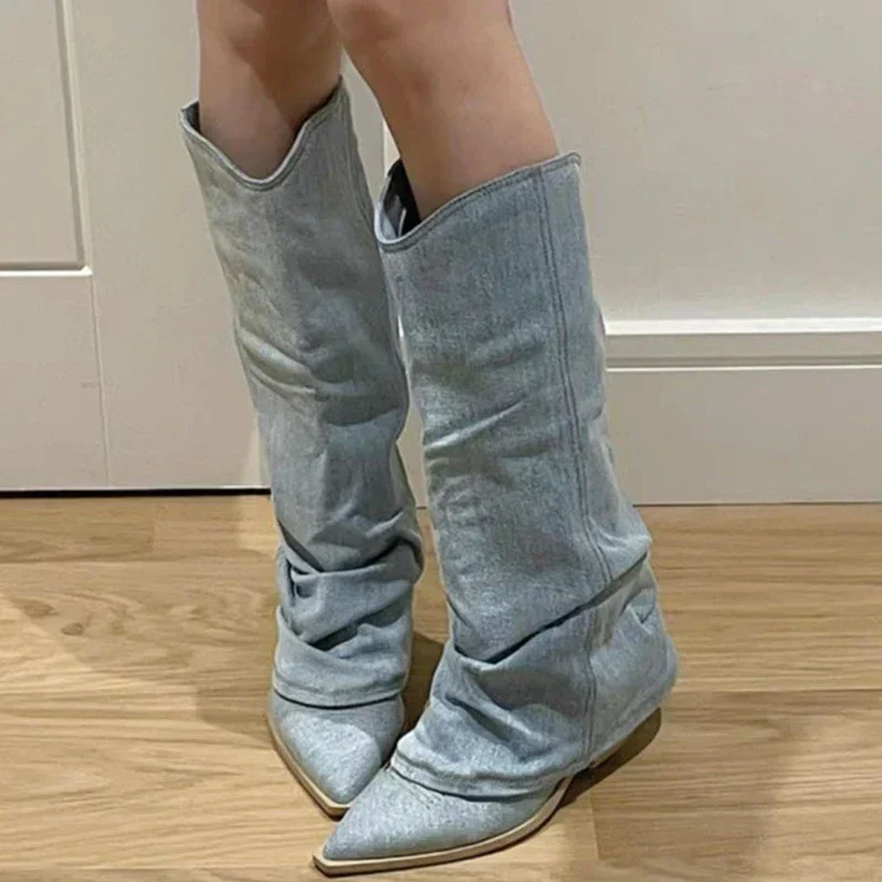 Krohn-e | Denim-Kniestiefel mit Trendigem Look für Damen