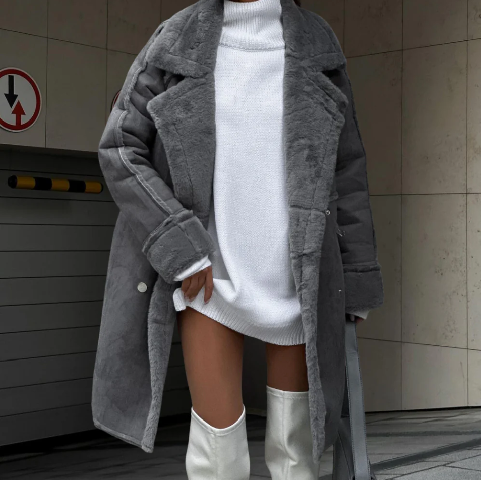 Krohn-e | Elegante Lange Plüschjacke für Damen