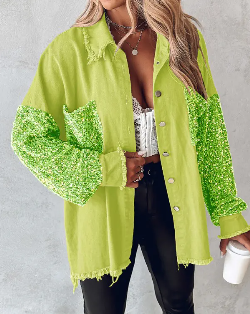 Krohn-e | Kontrastierende Paillettenjacke für Den Frühling