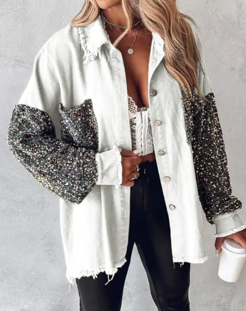 Krohn-e | Kontrastierende Paillettenjacke für Den Frühling
