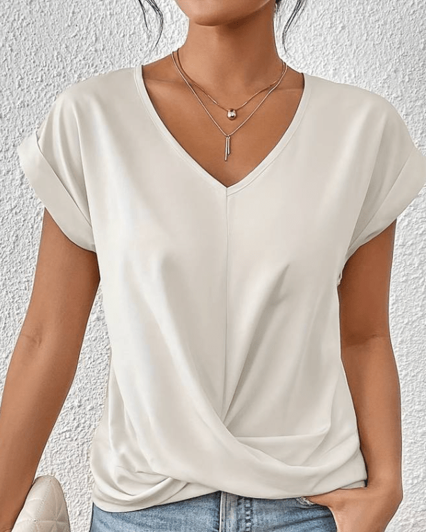 KROHN-E Damen V-Ausschnitt Shirt Twist-Detail Entspannte Passform Grün