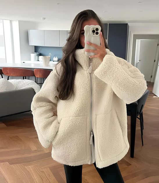 Krohn-e | Winter Teddy Mantel - mit Reißverschluss