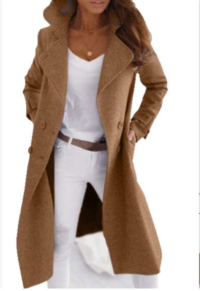 Krohn-e | Eleganter Frauen Wollmantel mit Knopfverschluss