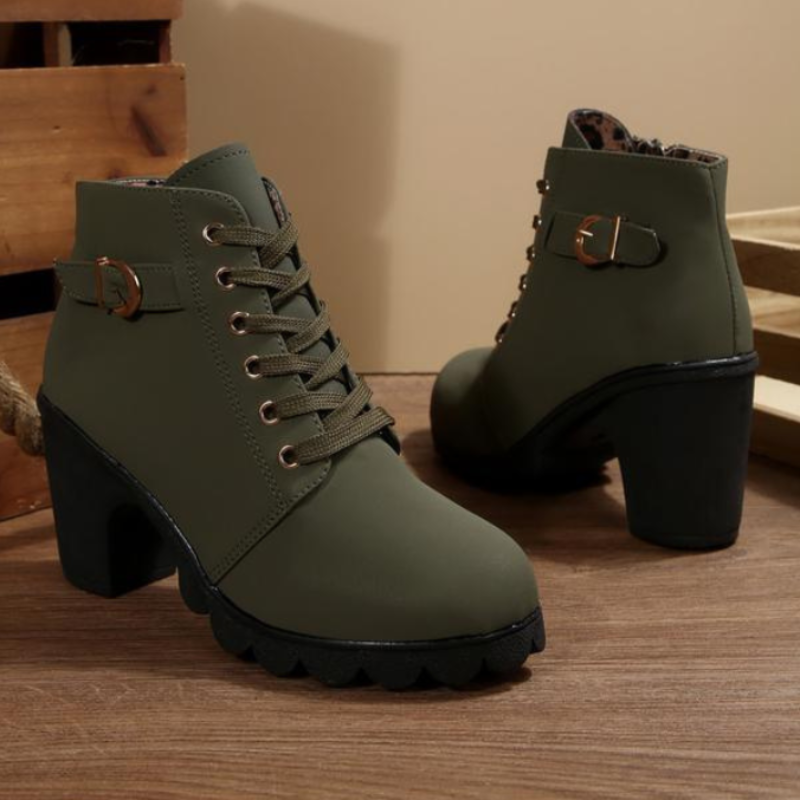 KROHN-E Damen Ankle-Boots Schnürung Chunky-Sohle Robust Vielseitig