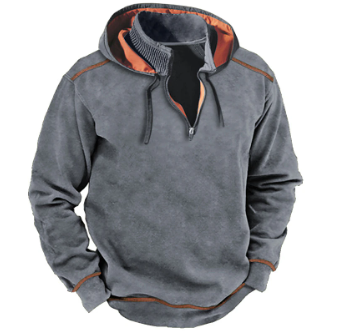 Fudus Kapuzenpullover mit langem Arm, Halb-Reißverschluss und Kordelzug