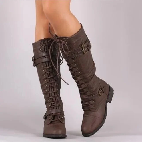 Krohn-e | Mid-Heel Schnürstiefel Über Das Knie mit Seitlichem Reißverschluss