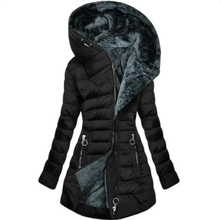 Krohn-e | Damen-Winterparka mit Reißverschluss und Kapuze und Tasche - Winter