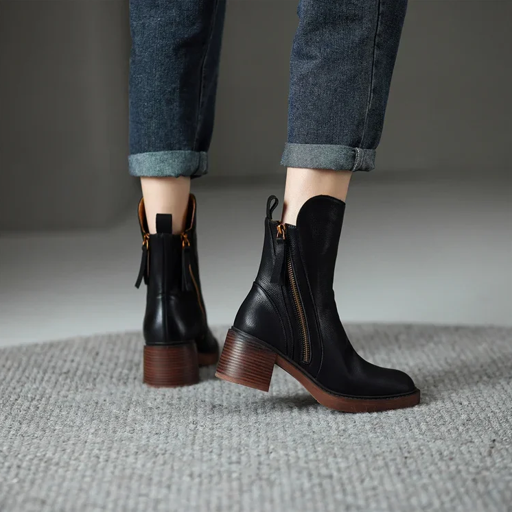 Krohn-e | Damenstiefelette Aus Echtem Leder mit Blockabsatz