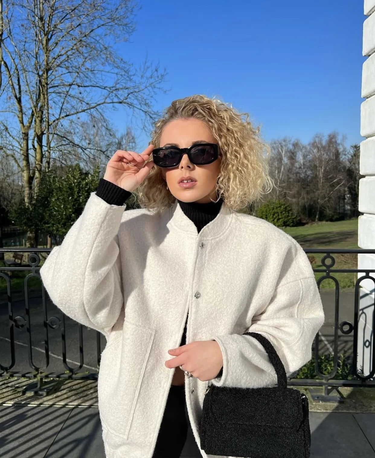 Krohn-e | Damen Oversized Jacke Top Coat Lange Ärmel mit Versteckten Knöpfen