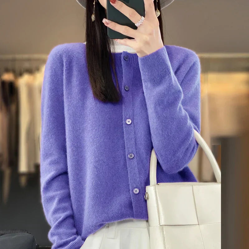 KROHN-E Damen Strickjacke Knöpfe Klassisch