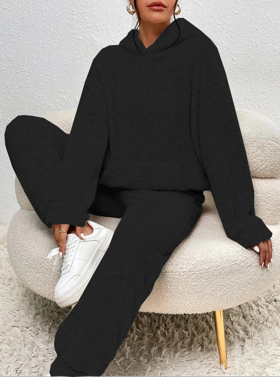 Krohn-e | Weiche Teddyjacke Damen Loungewear Satz mit Kapuze