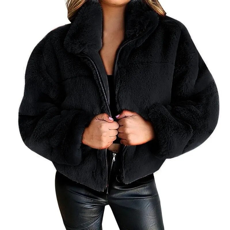 Krohn-e | Faux-Fur-Jacke - Übergroßer Schnitt - Hoher Kragen - Volle Reißverschluss - Weich & Gemütlich