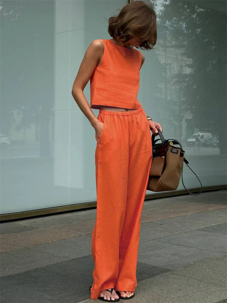 Fudus ärmelloses Cropped Top und weite Hose Set