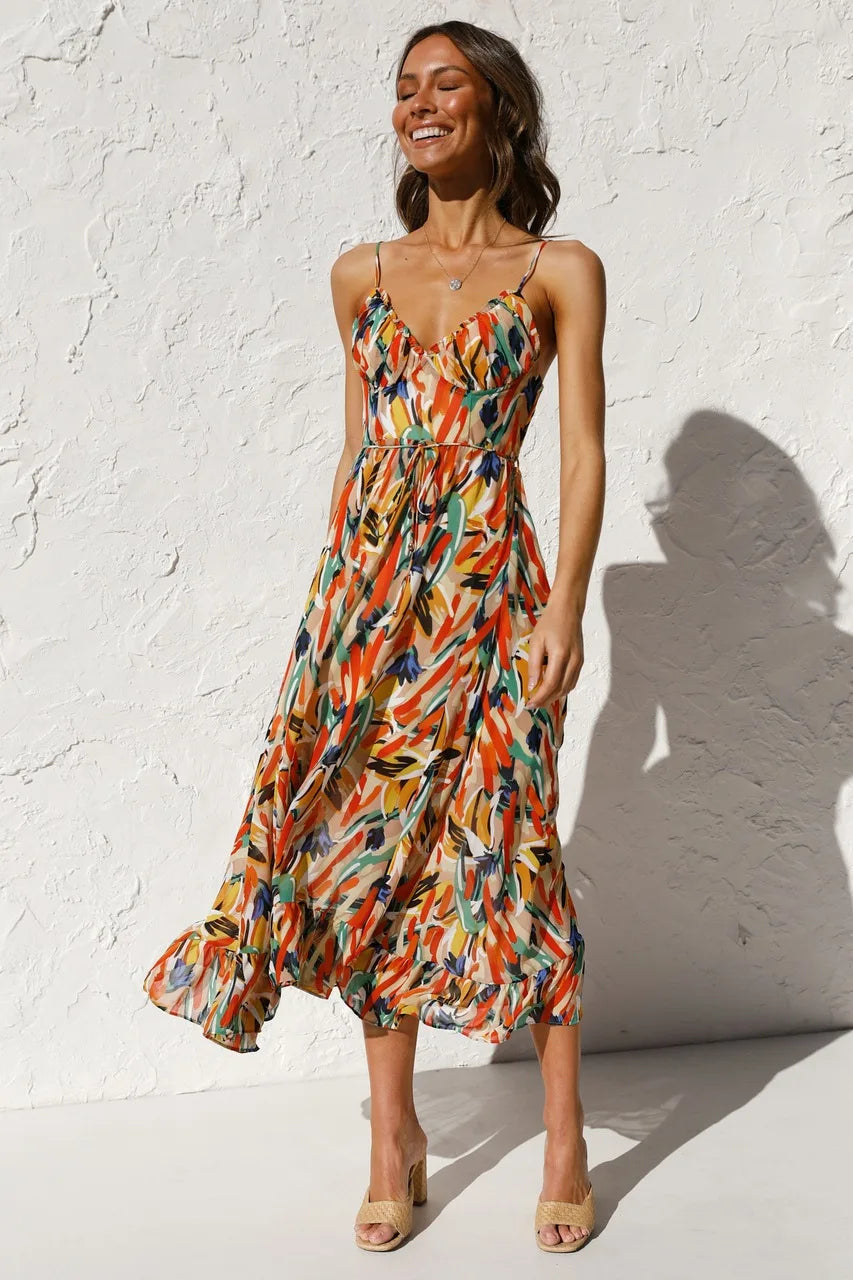 KROHN-E Damen Tropical-Kleid Farbenfroh Vielseitig