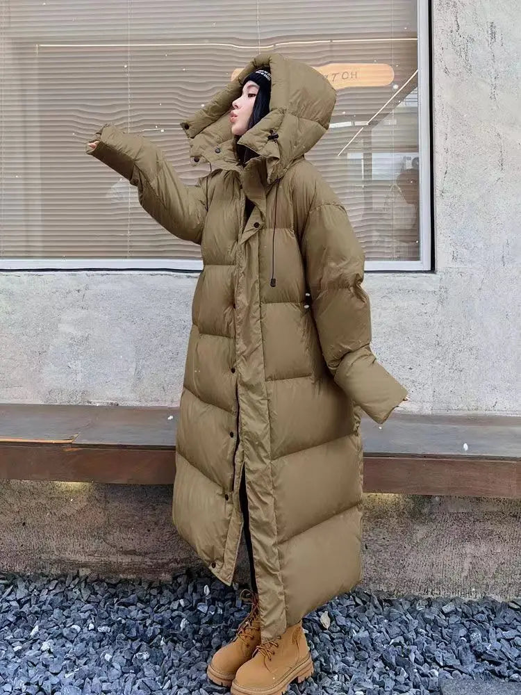 Krohn-e | Lange Übergröße Damen Pufferjacke mit Kapuze