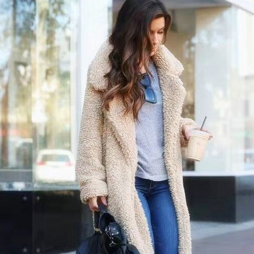 Krohn-e | Trendy Warmer Langer Teddy-Mantel für Frauen