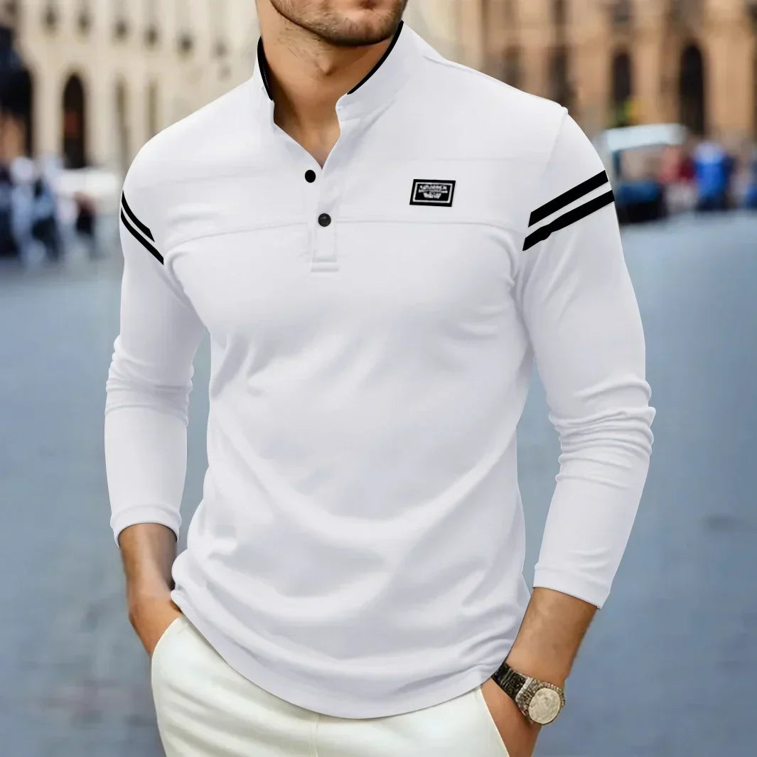 Julien | Herren Langarm Poloshirt Stehkragen Streifen