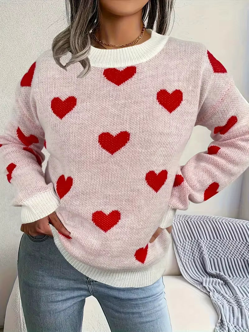 KROHN-E Damen Strickpullover Herz-Design Weiche Textur