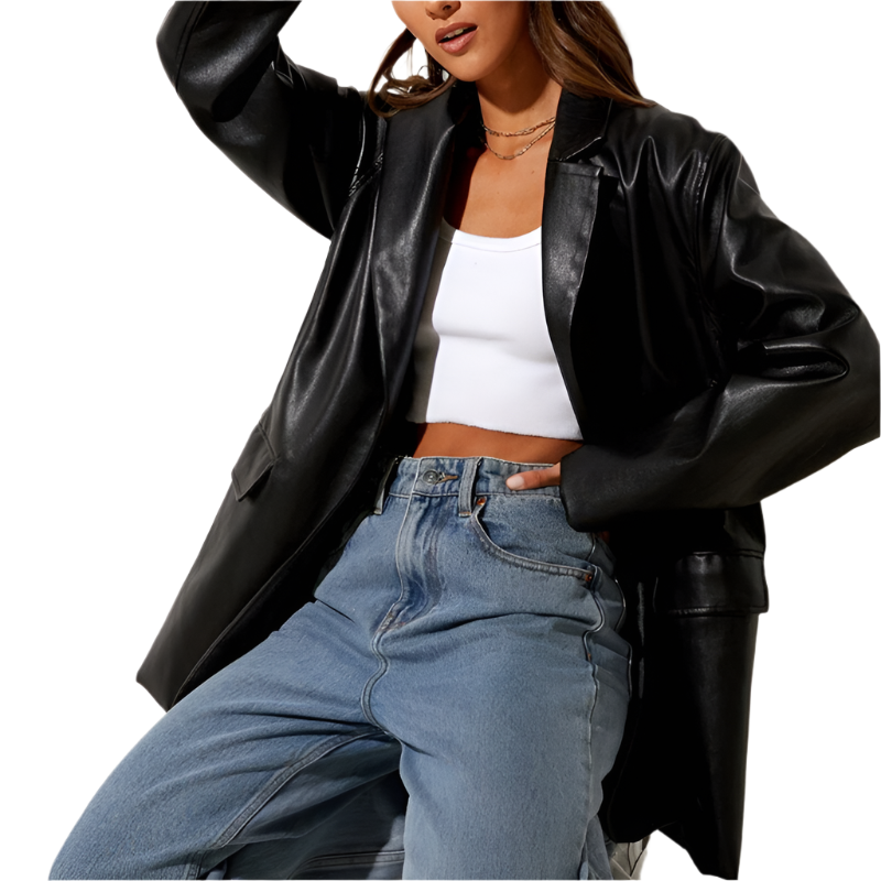 Krohn-e | Vintage Blazer mit Lederlook für Damen