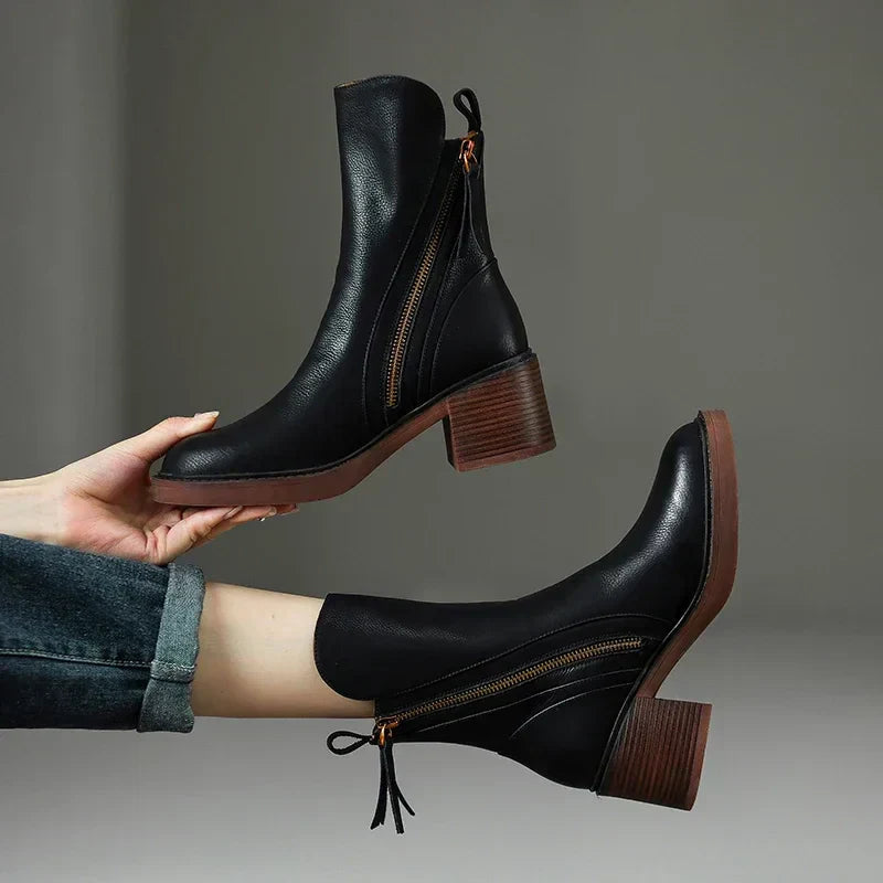 KROHN-E Damen Orthopädische Stiefel Knöchelhoch Schwarz Komfort