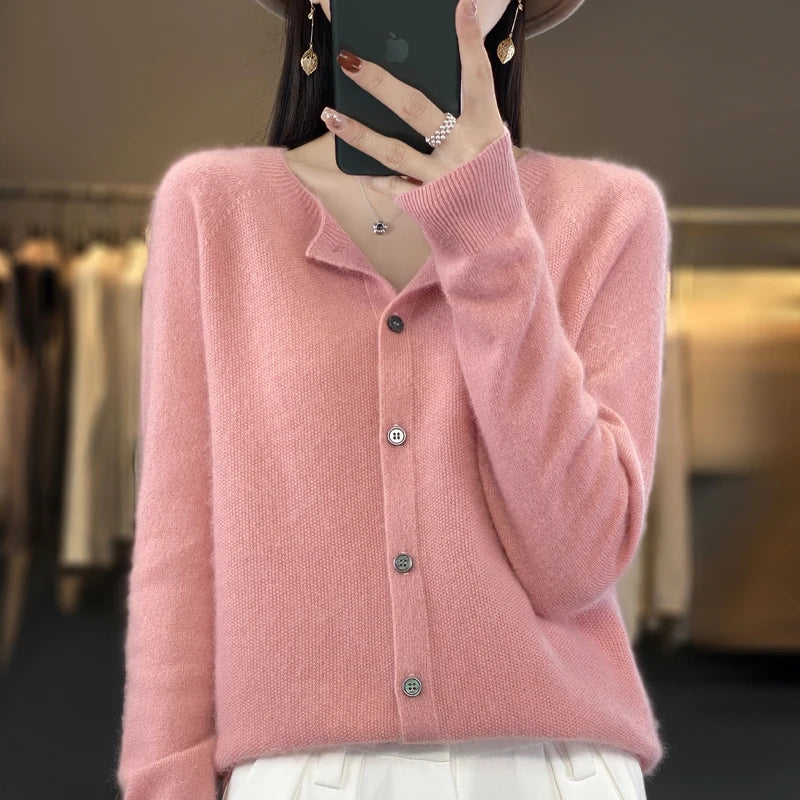 KROHN-E Damen Strickjacke Knöpfe Klassisch Vielseitig Basic