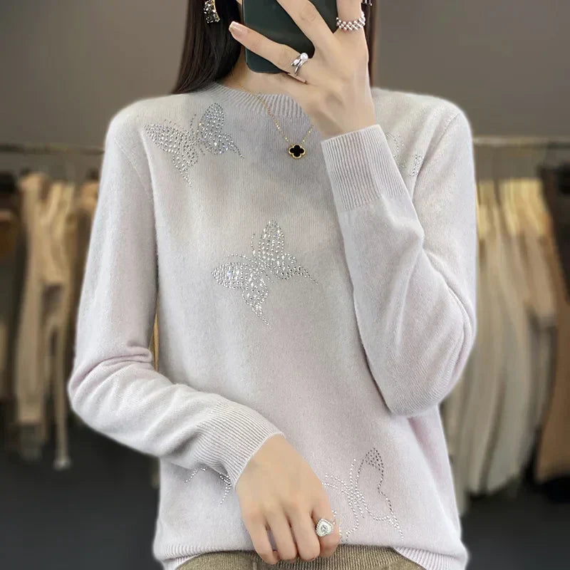 KROHN-E Damen Strickpullover Schmetterling-Design Weich