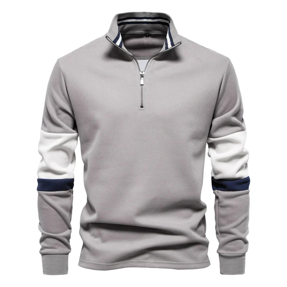 Krohn-e | Langarmiger Pullover mit Reißverschluss Baumwollmischung Trendy und Komfortabel